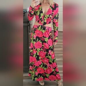 Afrm floral cut out dress medium